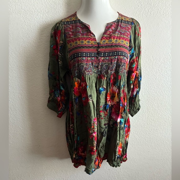 🆕Umgee Women's Olive Bohemian Multi-prints  Tunic Dress S🆕 - Picture 2 of 11
